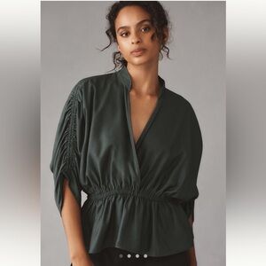 Anthropologie Maeve short sleeve ruched peplum blouse